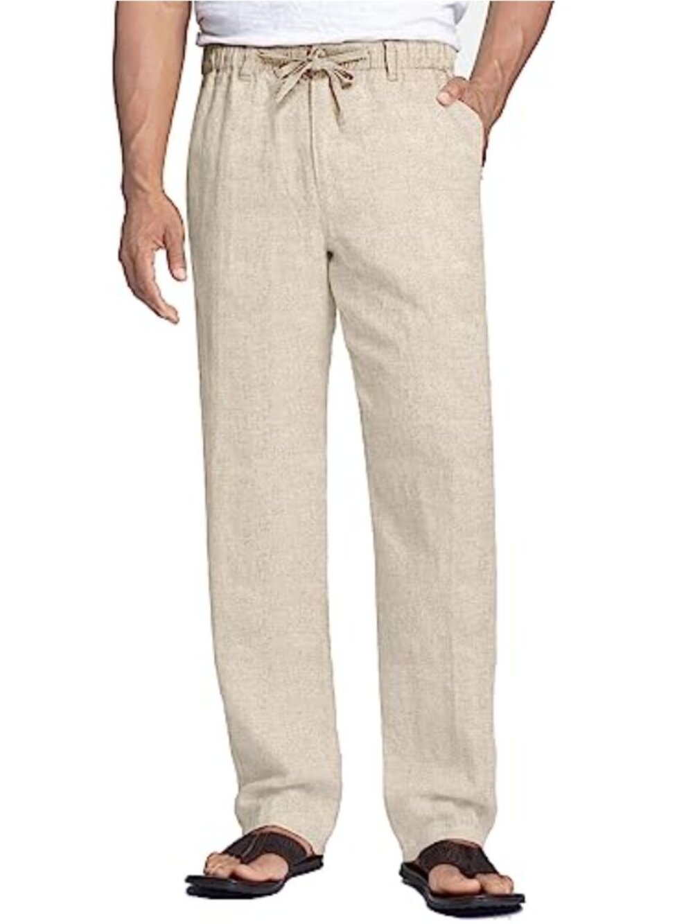 Men's Linen Pants Drawstring Elastic Waist Lightweight Summer Trousers